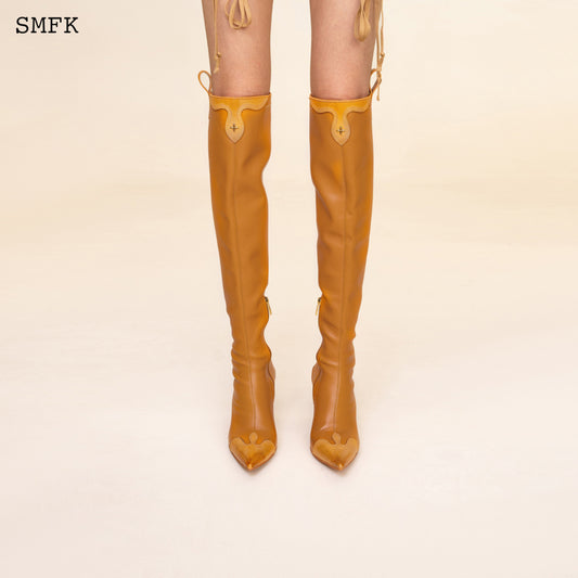 COMPASS CROSS WHEAT LEATHER OVER-THE-KNEE BOOTS