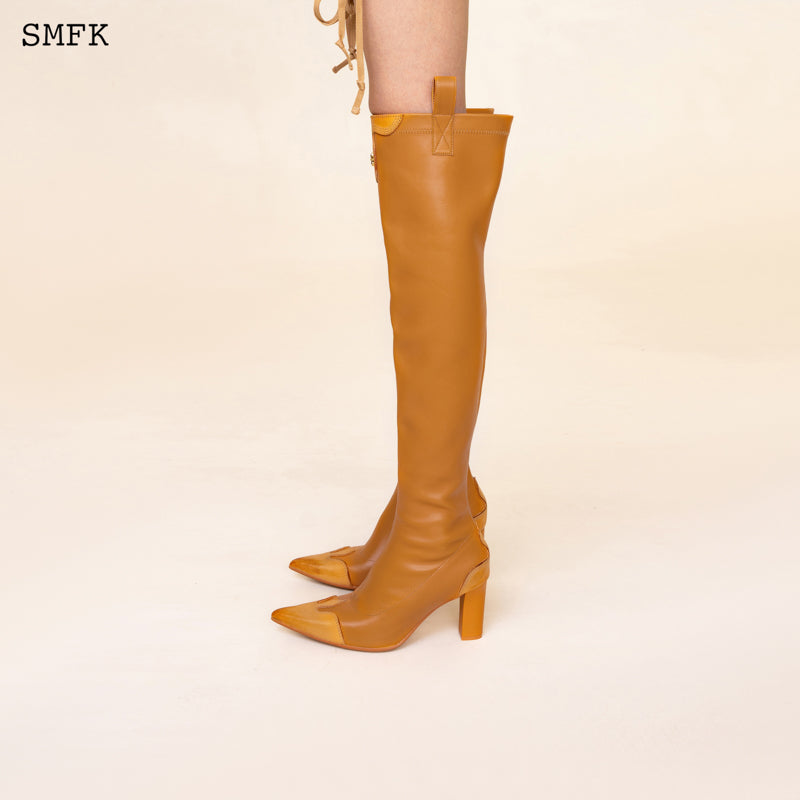 COMPASS CROSS WHEAT LEATHER OVER-THE-KNEE BOOTS