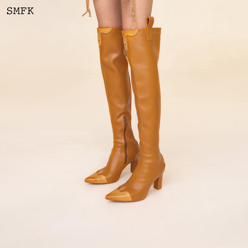 COMPASS CROSS WHEAT LEATHER OVER-THE-KNEE BOOTS