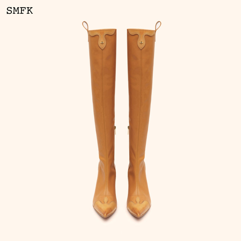 COMPASS CROSS WHEAT LEATHER OVER-THE-KNEE BOOTS