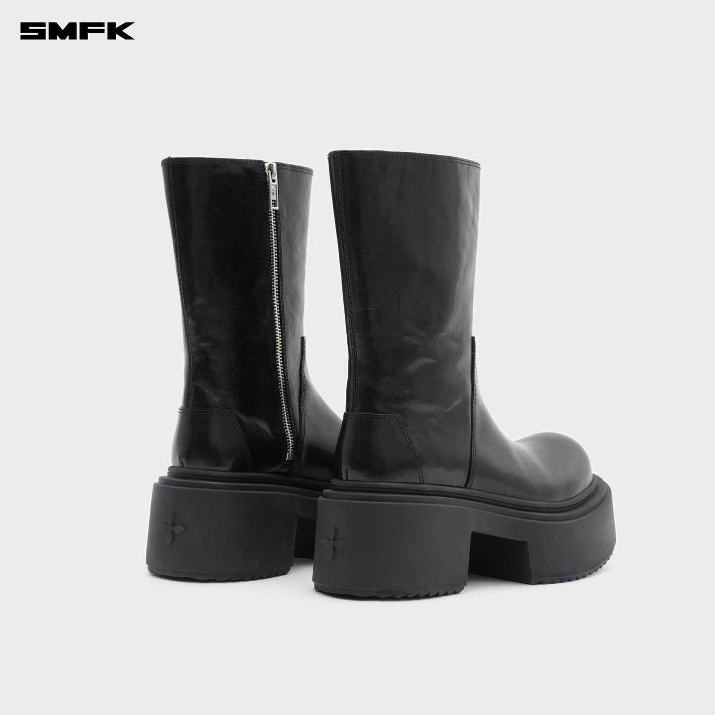 Compass Mode Statue Leather Riding Boots Wild Black