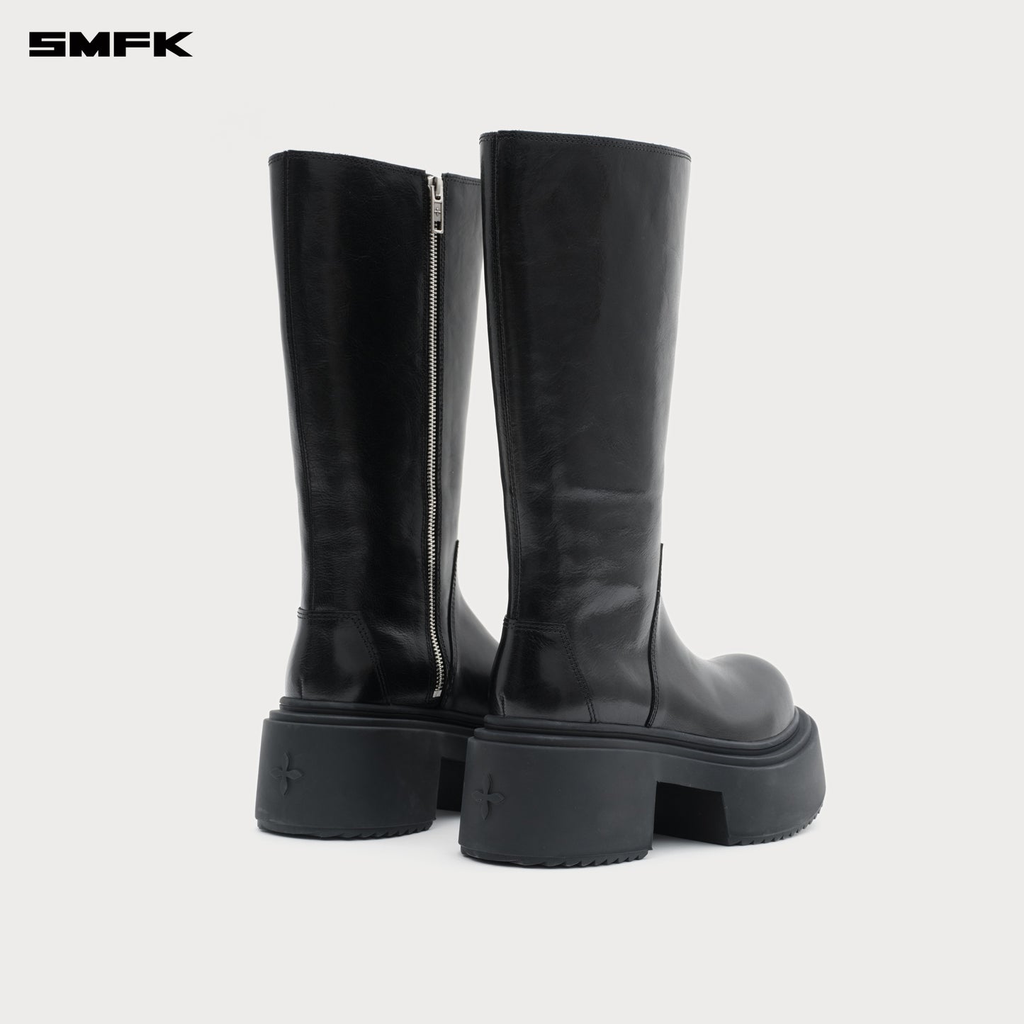 Compass Mode Statue Leather High Riding Boots Wild Black