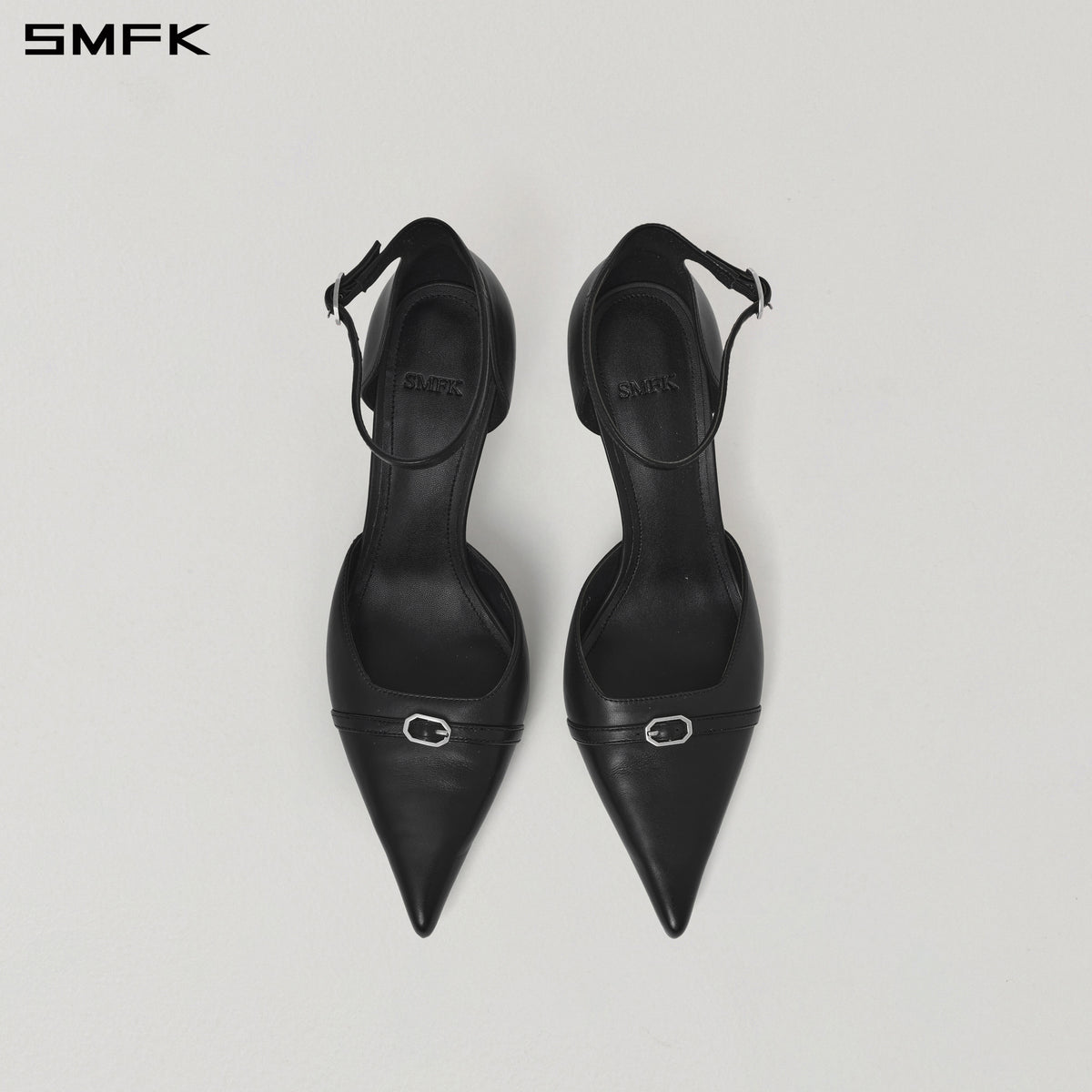 WINDOW BUCKLE HIGH HEELS/LEATHER-8cm WILD BLACK