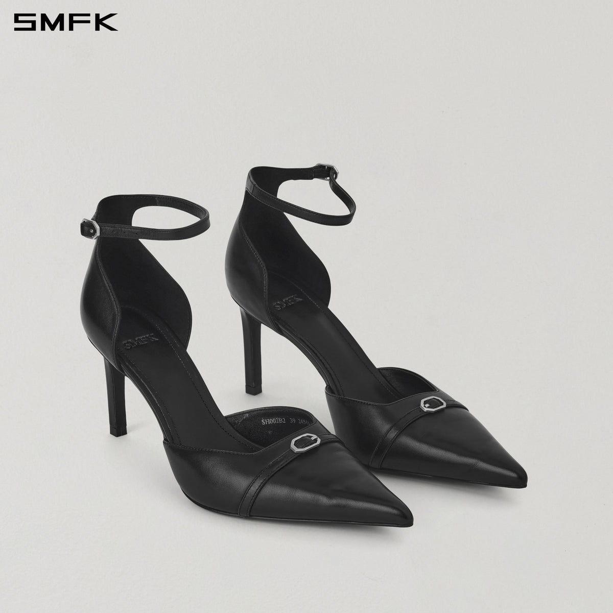 WINDOW BUCKLE HIGH HEELS/LEATHER-8cm WILD BLACK