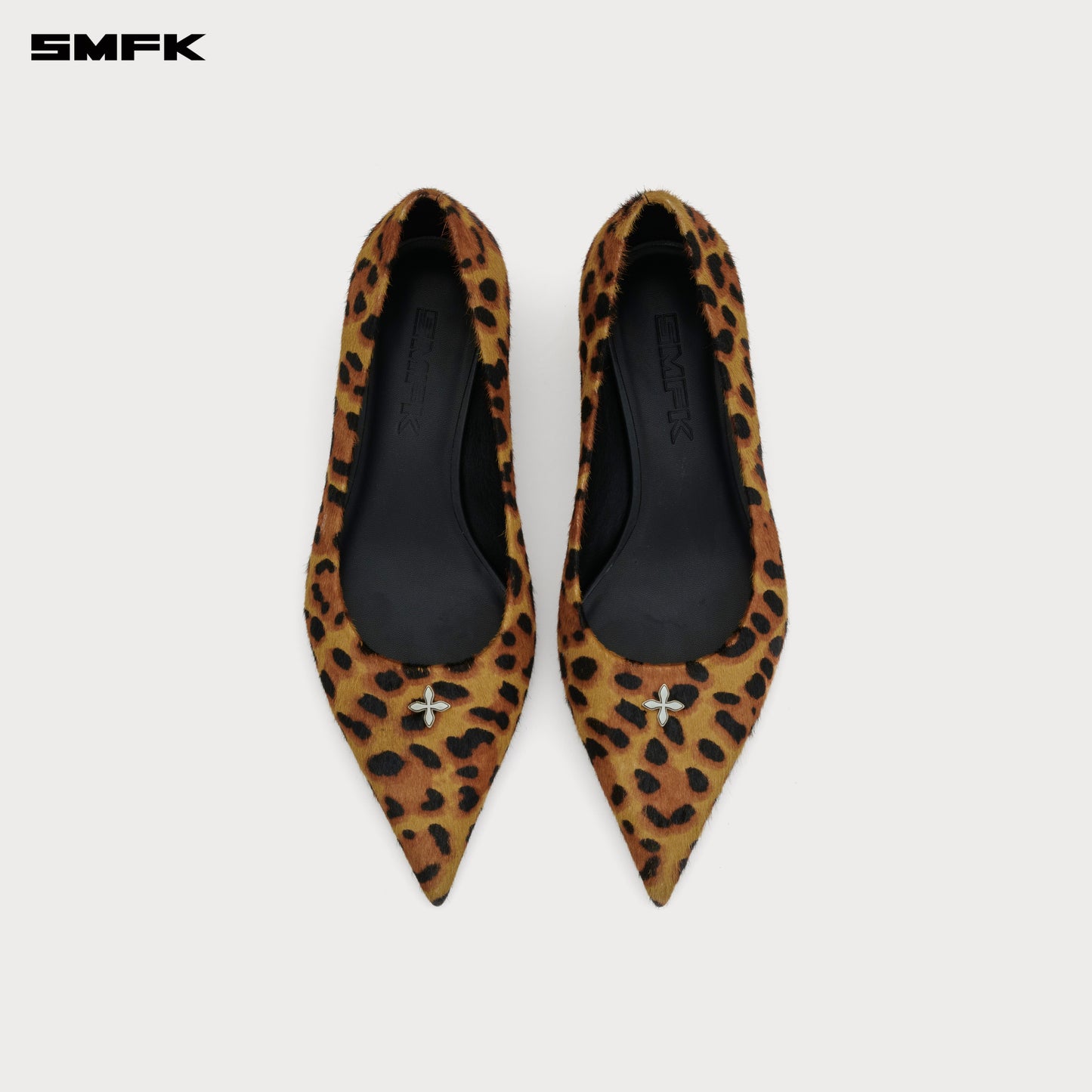 COMPASS RIVET Cross Studded Classic Fur Heels 3cm Women's Shoes Leopard print