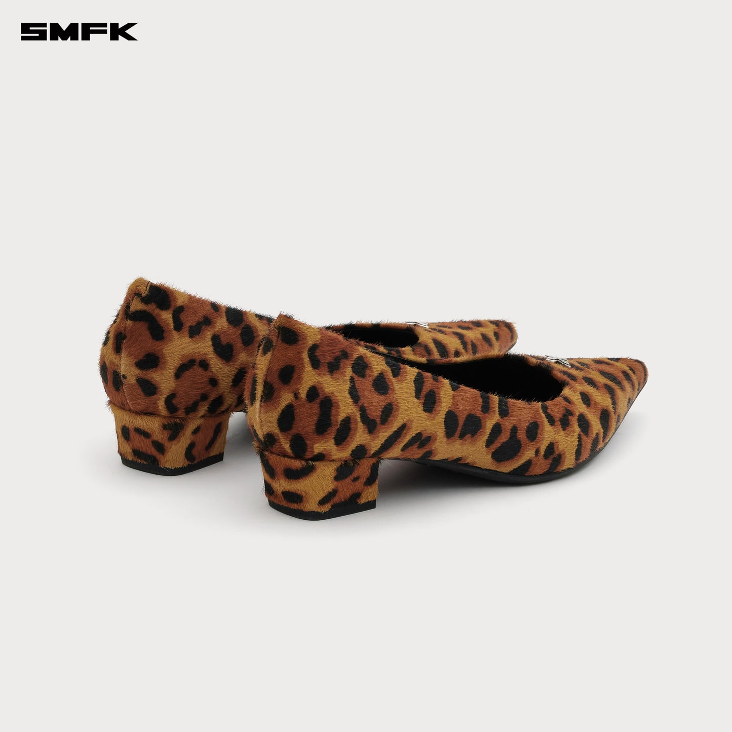 COMPASS RIVET Cross Studded Classic Fur Heels 3cm Women's Shoes Leopard print