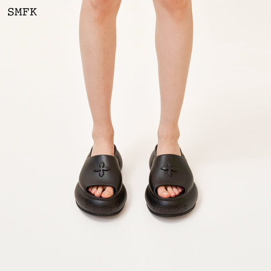 COMPASS WAVE PLATFORM BUMPER SANDAL IN BLACK