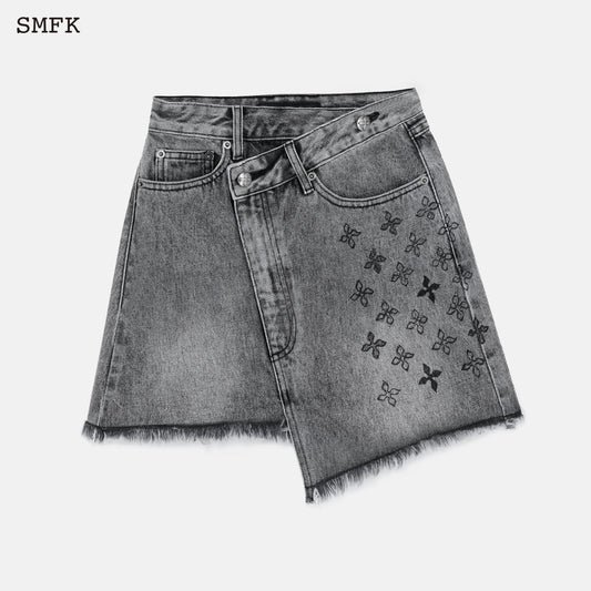 GRAY CHAOS HAND-PAINTED DENIM SKIRT