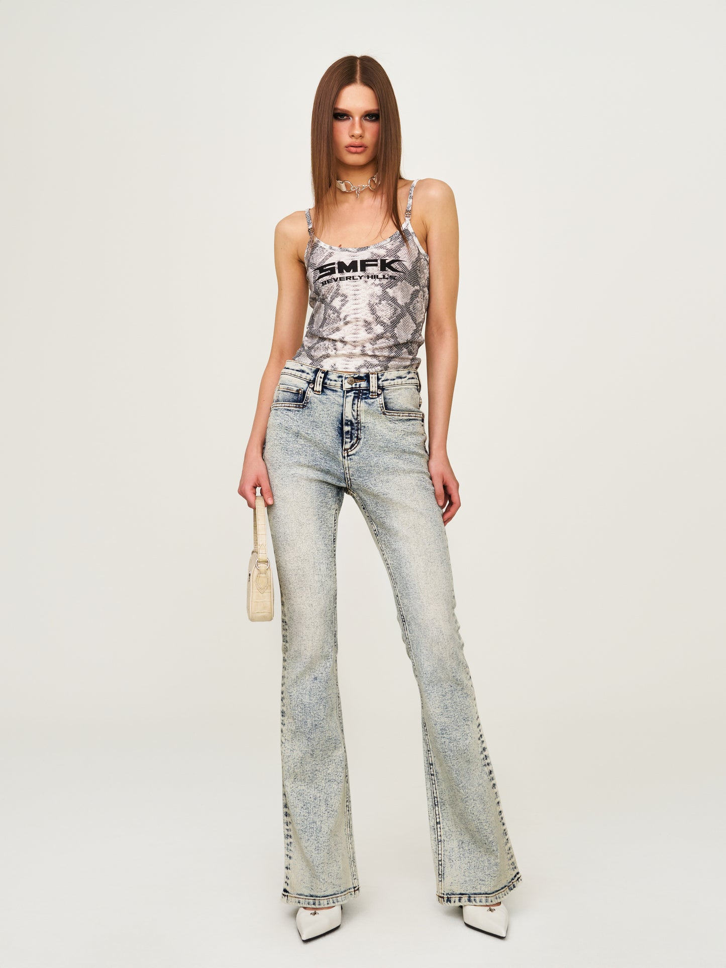Future Mirage Serpent Print Sports Strap Top (Beverly Hills Edition) White Serpent