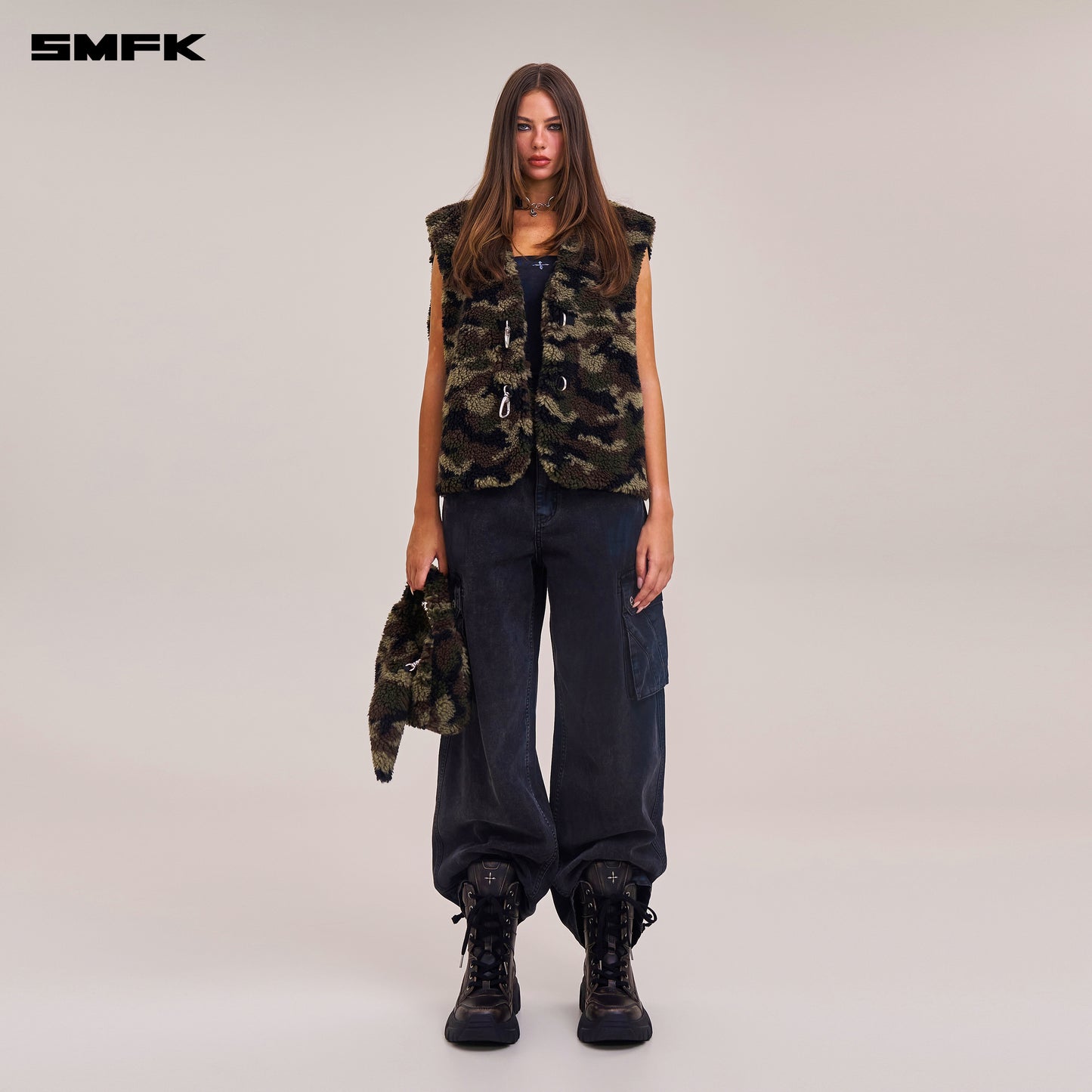 COMPASS MODE ROVE WOOL JACQUARD CAMO LOOSE TANK/ ARMY GREEN CAMOUFLAGE