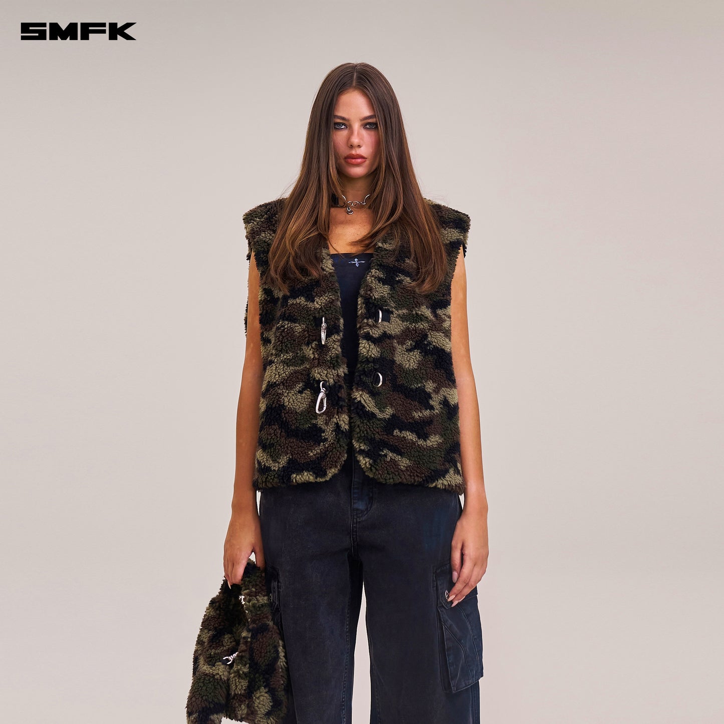 COMPASS MODE ROVE WOOL JACQUARD CAMO LOOSE TANK/ ARMY GREEN CAMOUFLAGE