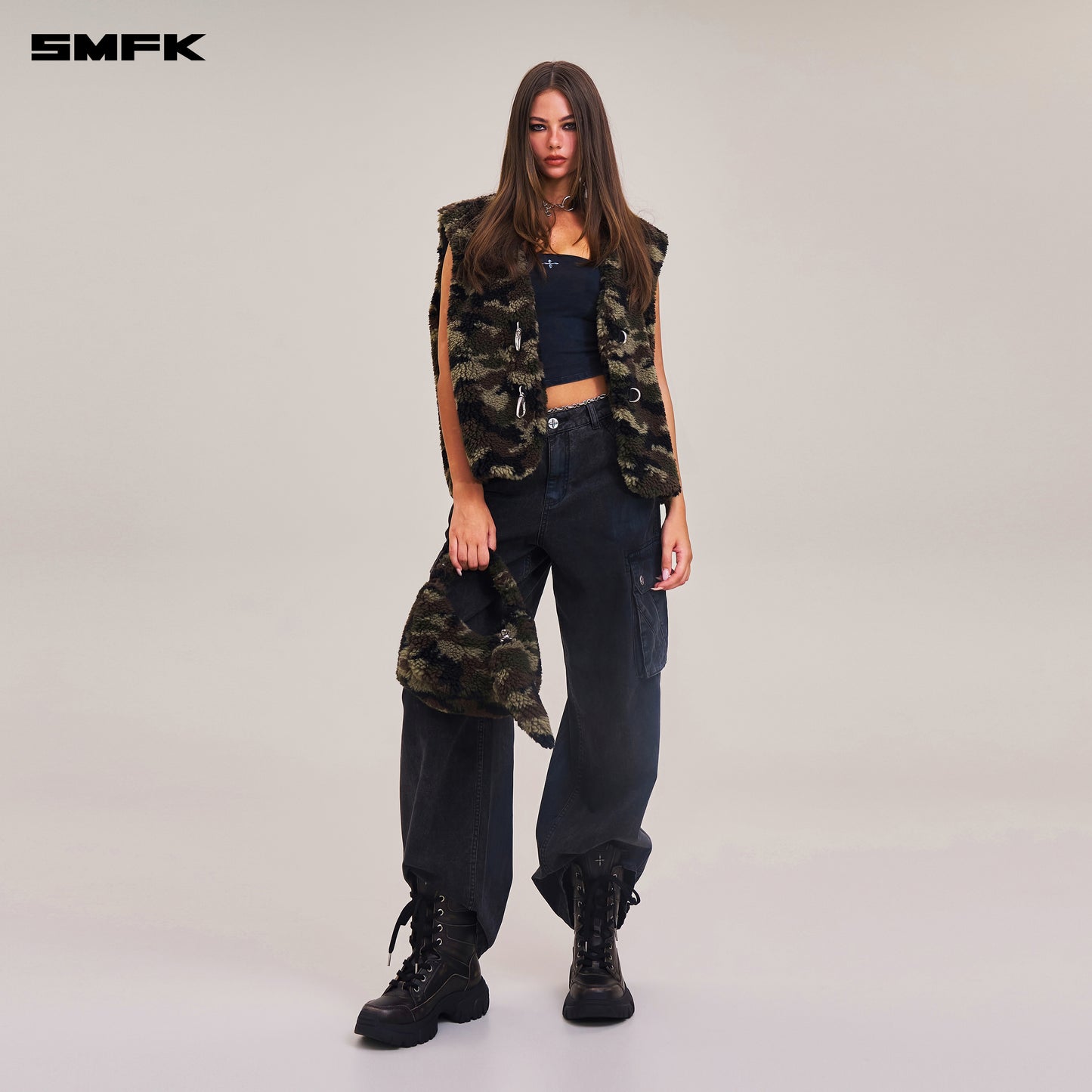 COMPASS MODE ROVE WOOL JACQUARD CAMO LOOSE TANK/ ARMY GREEN CAMOUFLAGE