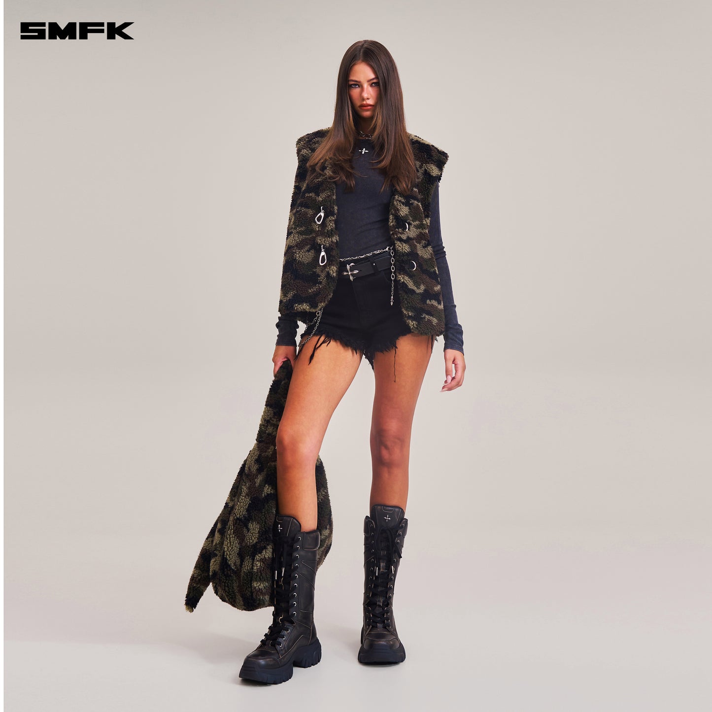 COMPASS MODE ROVE WOOL JACQUARD CAMO LOOSE TANK/ ARMY GREEN CAMOUFLAGE