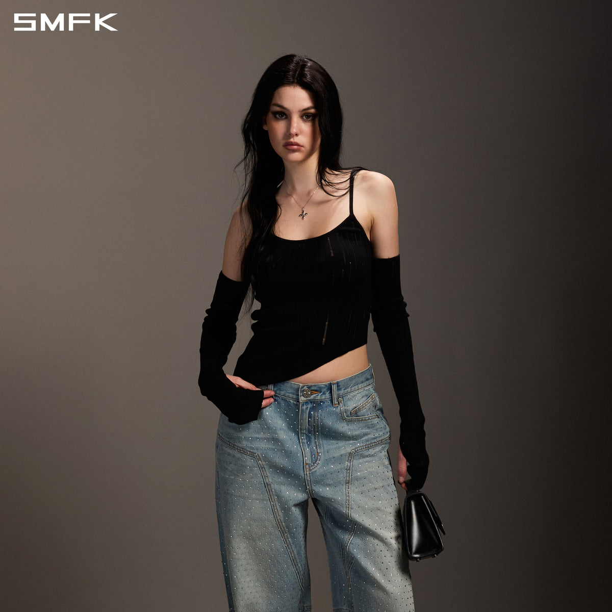 MIRAGE SIREN VISIONAL KNIT SHORT CAMISOLE/TENCEL+SILK WILD BLACK