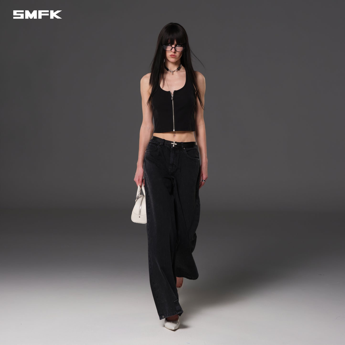 VINTAGE NOMADIC SLIM ZIP TANK/long-staple cotton - WILD BLACK