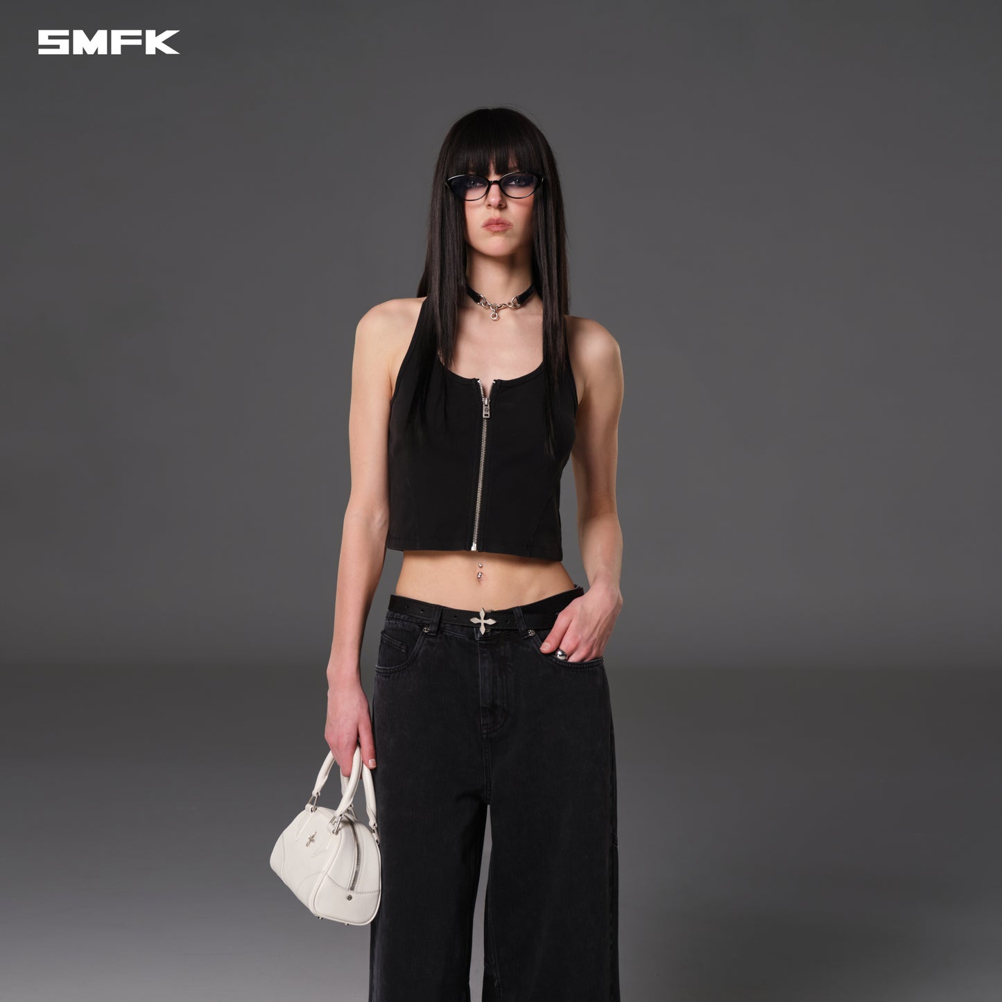 VINTAGE NOMADIC SLIM ZIP TANK/long-staple cotton - WILD BLACK