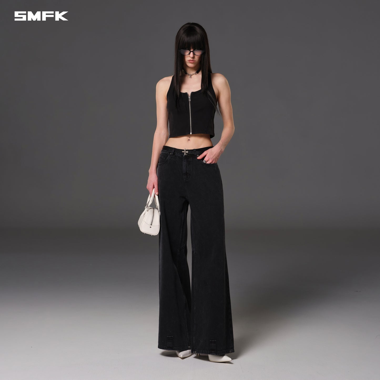 VINTAGE NOMADIC SLIM ZIP TANK/long-staple cotton - WILD BLACK