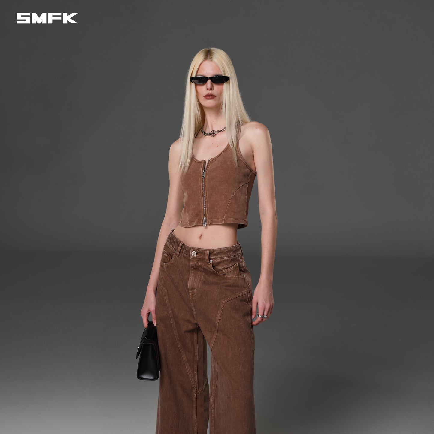 VINTAGE NOMADIC SLIM ZIP TANK/long-staple cotton - VANISH BROWN