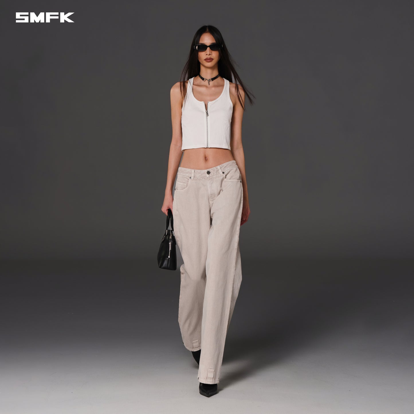 VINTAGE NOMADIC SLIM ZIP TANK/long-staple cotton - CLOUD WHITE