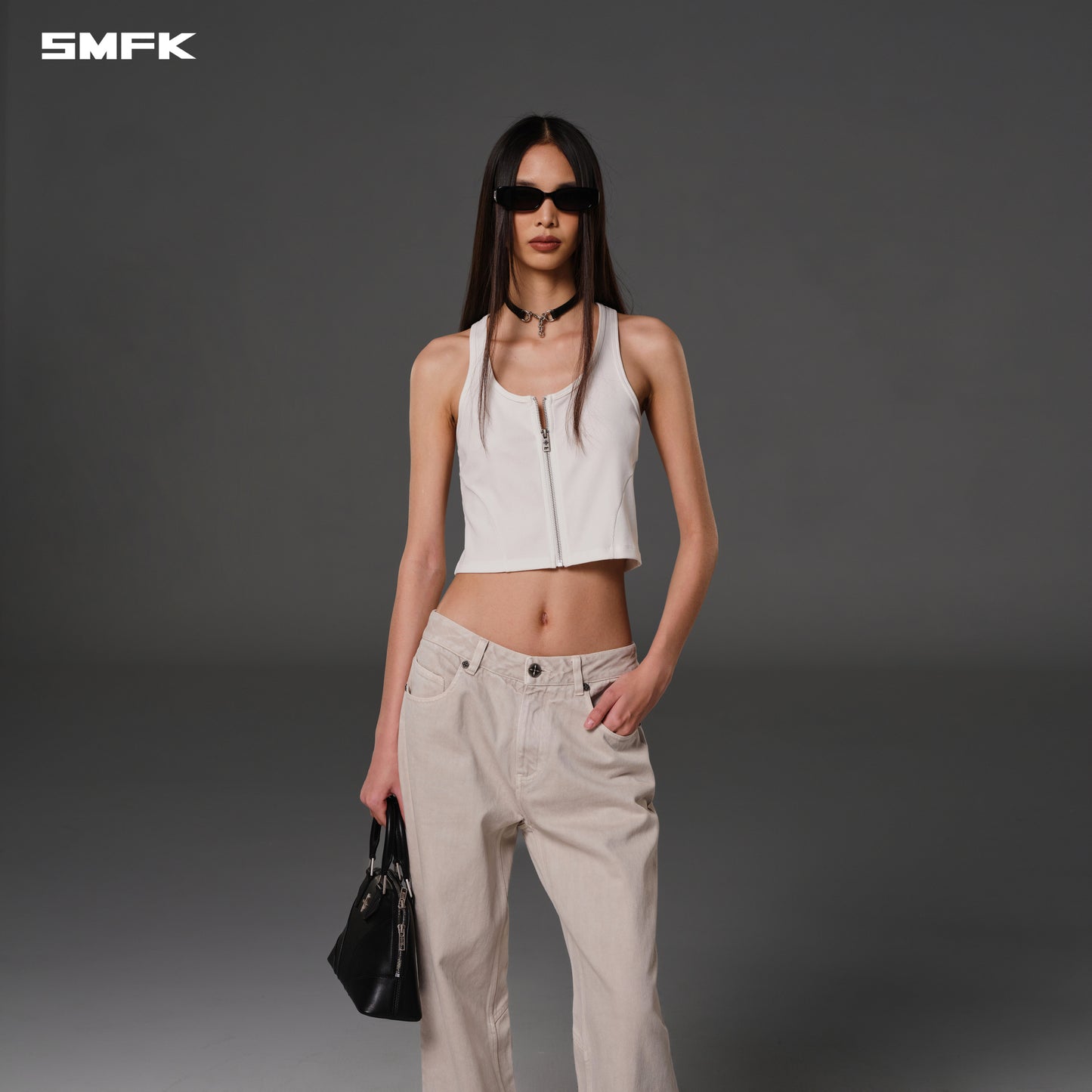 VINTAGE NOMADIC SLIM ZIP TANK/long-staple cotton - CLOUD WHITE