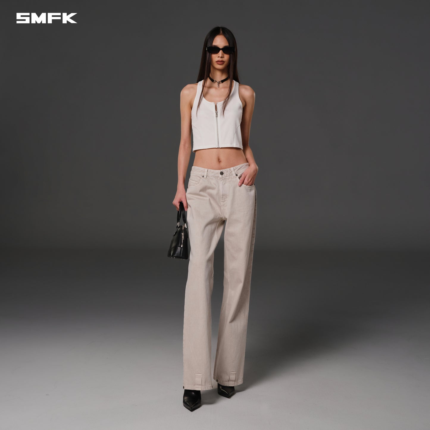VINTAGE NOMADIC SLIM ZIP TANK/long-staple cotton - CLOUD WHITE