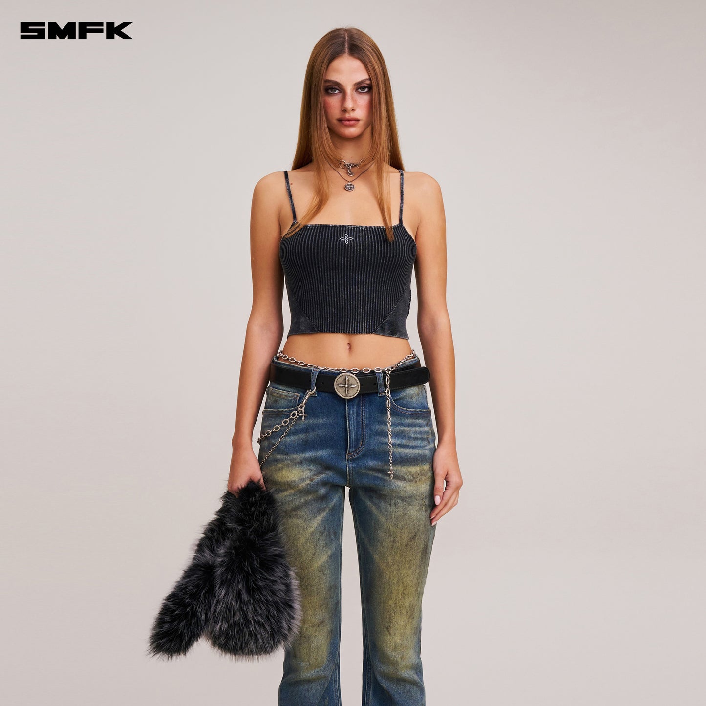 VINTAGE-SAVAGE KNIT CAMISOLE/STONE WASH/ VANISH BLACK