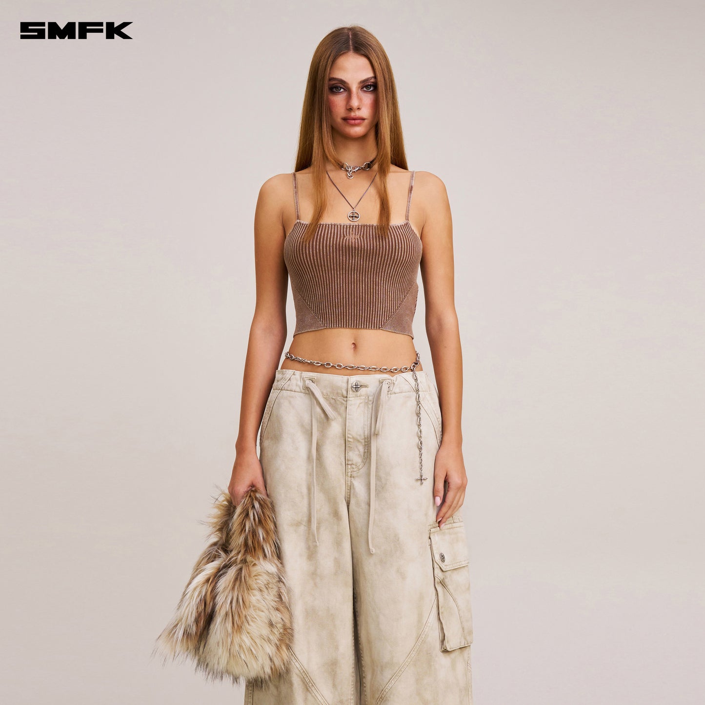 VINTAGE-SAVAGE KNIT CAMISOLE/STONE WASH/ VANISH BROWN