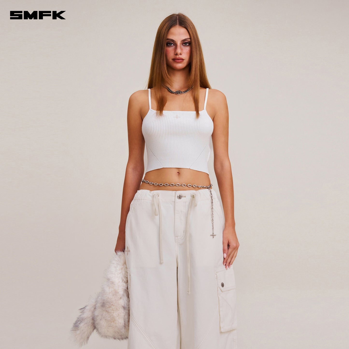 VINTAGE-SAVAGE KNIT CAMISOLE/STONE WASH/ VANISH WHITE