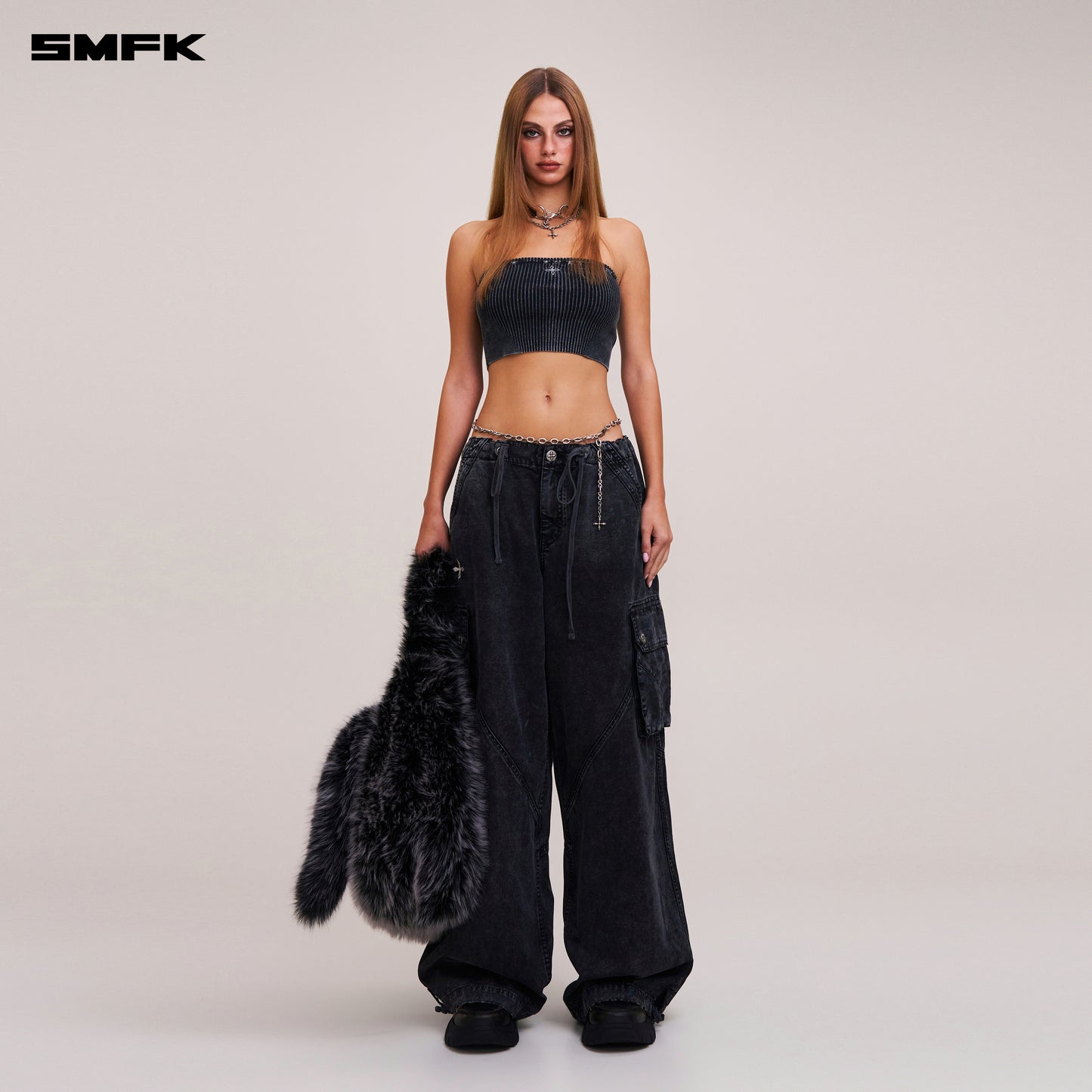 VINTAGE-SAVAGE KNIT BUSTIER/STONE WASH/ VANISH BLACK