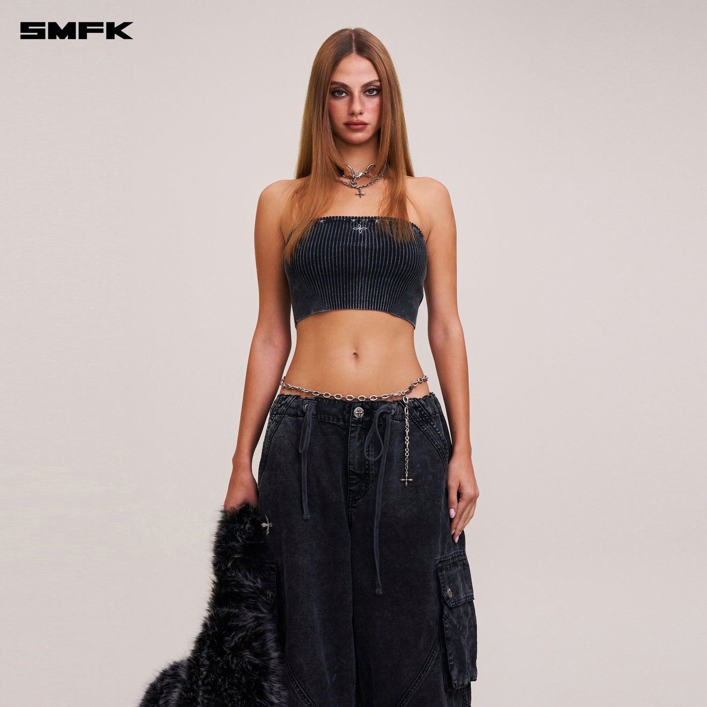 VINTAGE-SAVAGE KNIT BUSTIER/STONE WASH/ VANISH BLACK