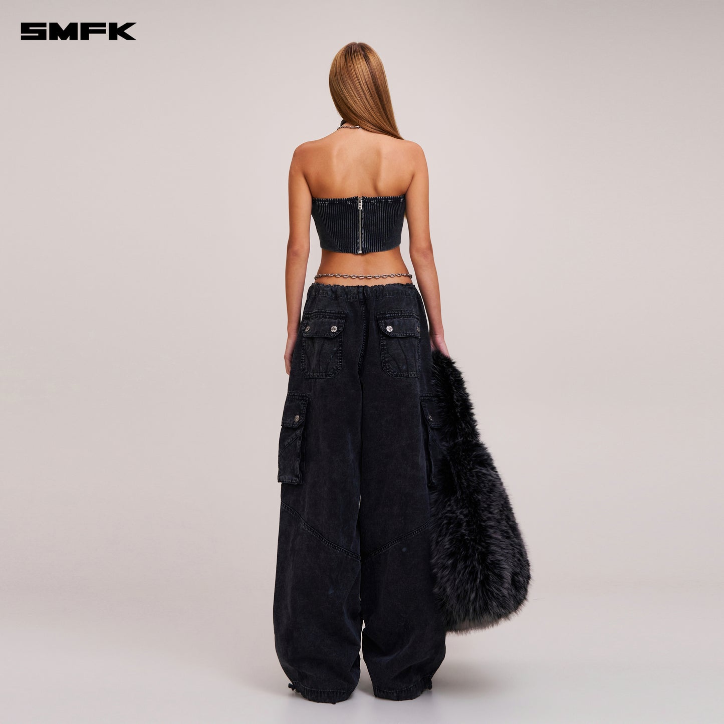 VINTAGE-SAVAGE KNIT BUSTIER/STONE WASH/ VANISH BLACK