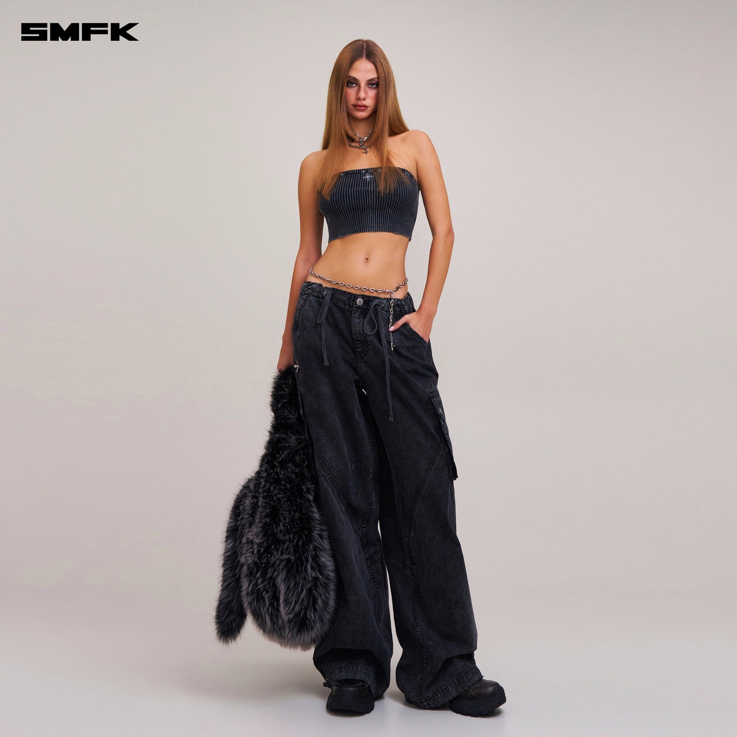 VINTAGE-SAVAGE KNIT BUSTIER/STONE WASH/ VANISH BLACK