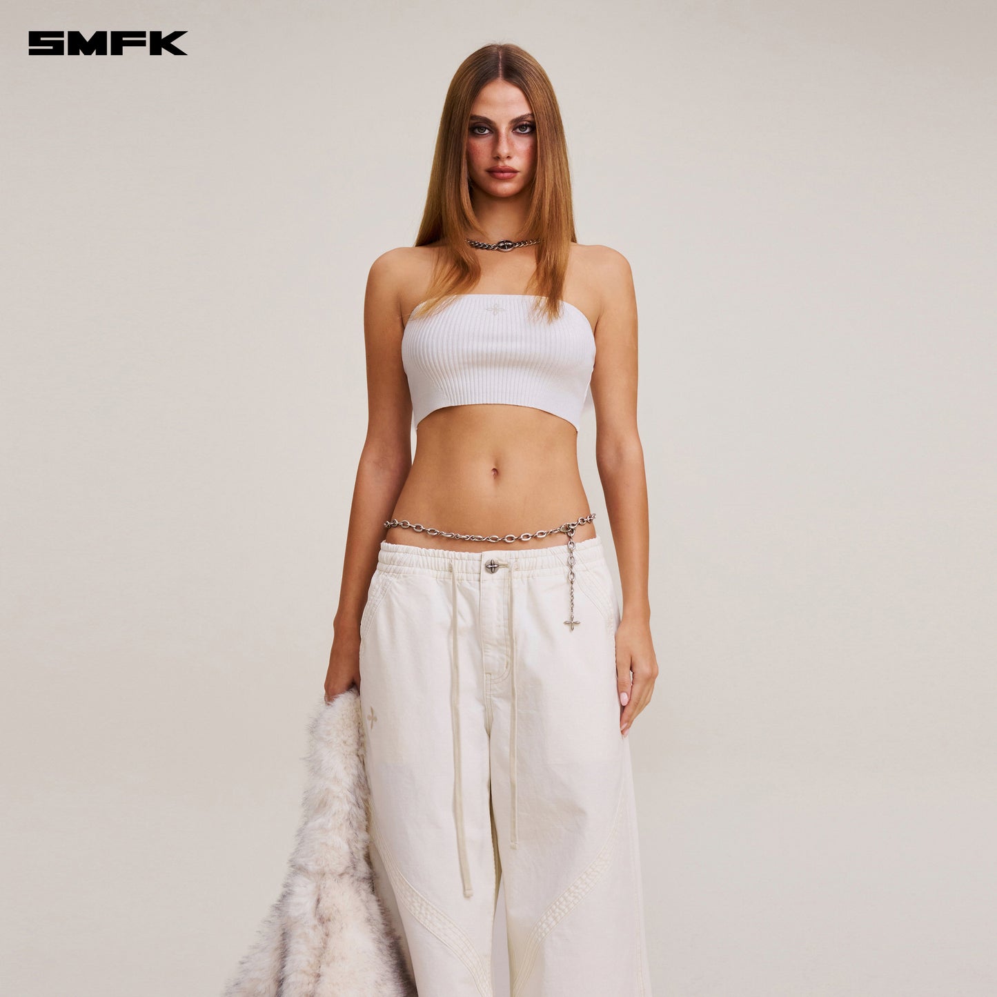 VINTAGE-SAVAGE KNIT BUSTIER/STONE WASH/ VANISH WHITE