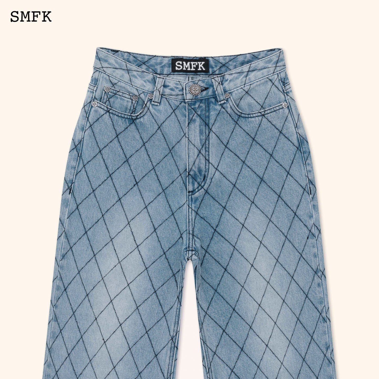 Wild World Wilderness Fence Wide Leg Jeans Blue Denim Fence