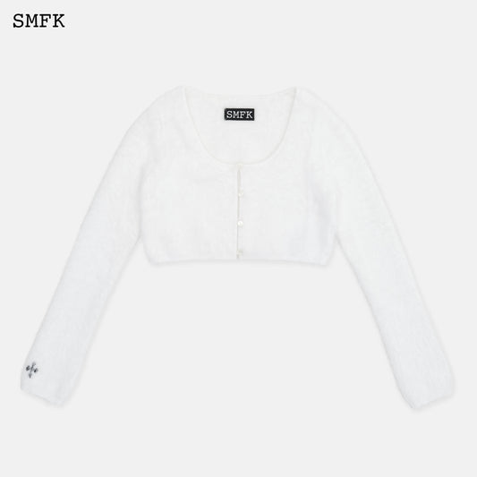 PANDA WOOL SHORT CARDIGAN WHITE