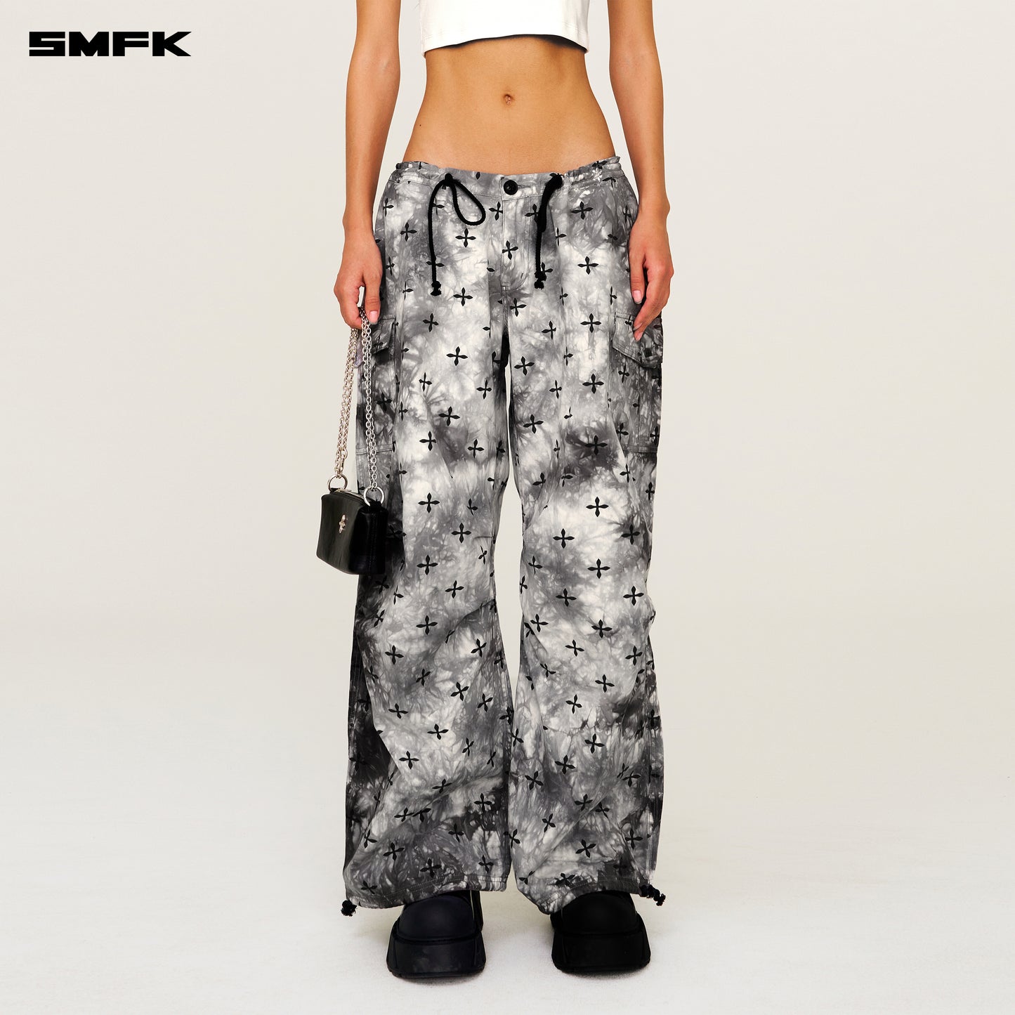 Compass Ink Garden Tie-Dye Hunting Paratrooper Pants Black and White