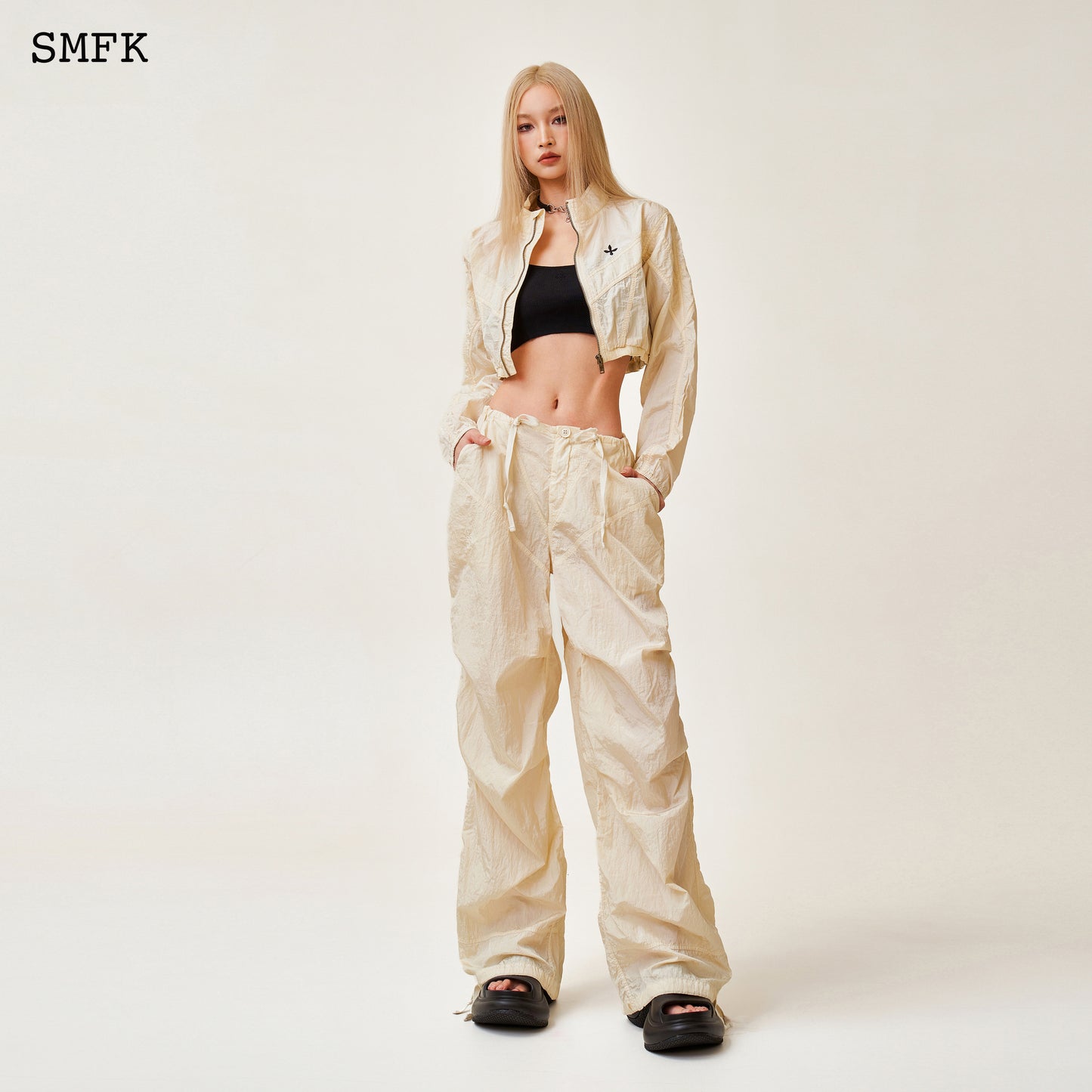 Wild World Wilderness Parachute Wide Leg Pants Snow White