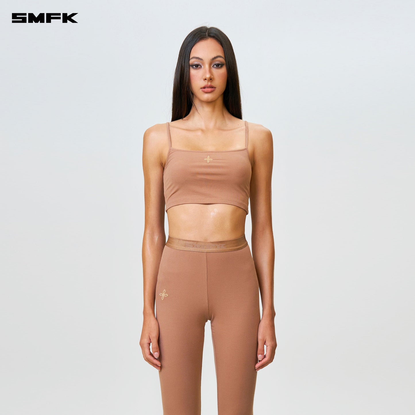 Compass Hug Embrace High Waisted Sweat Flare Pants Dark Skin Color