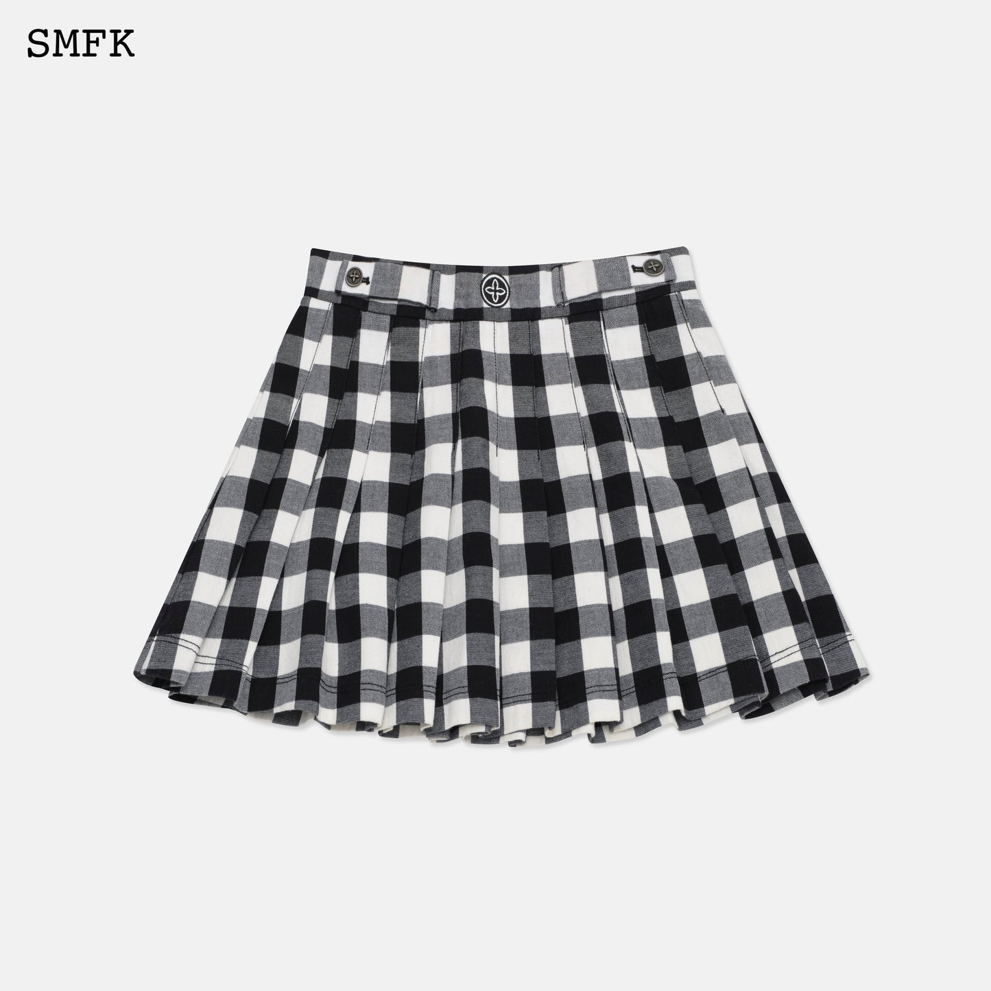 GRASSLAND BLACK AND WHITE CHECKERED PLEATED SKIRT