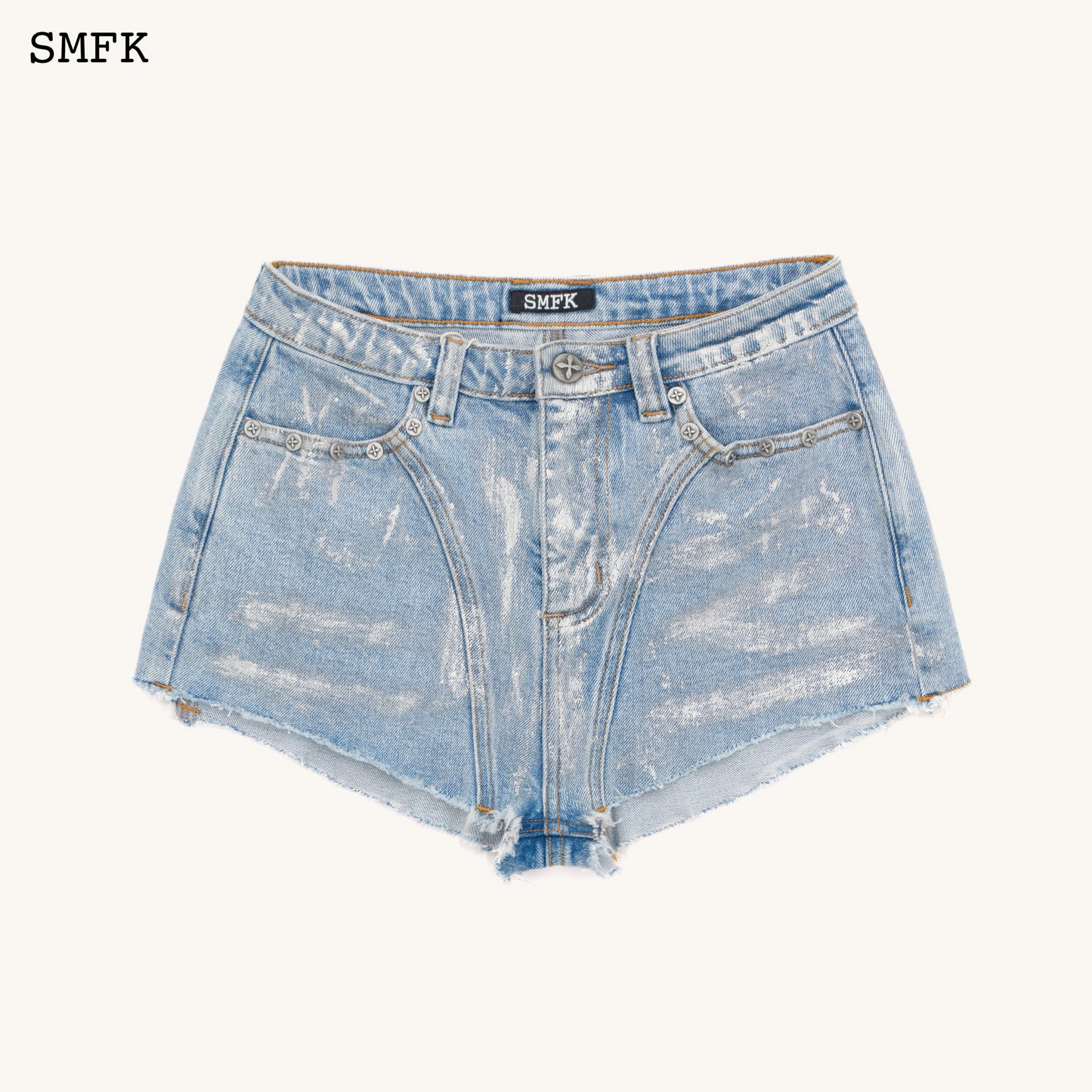 Wild World Rider Biker Denim Shorts Sky Blue