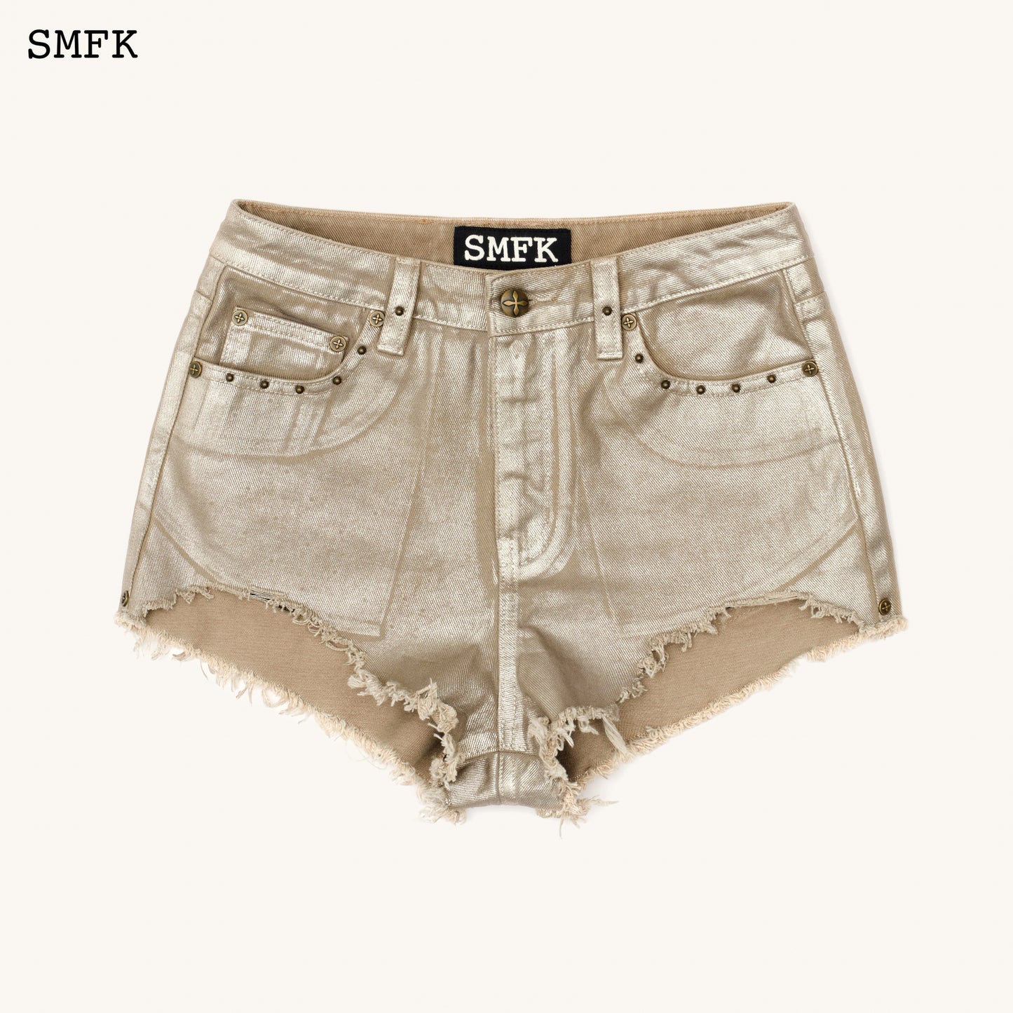 Ancient Myth Golden Snake Denim Shorts Gold Color