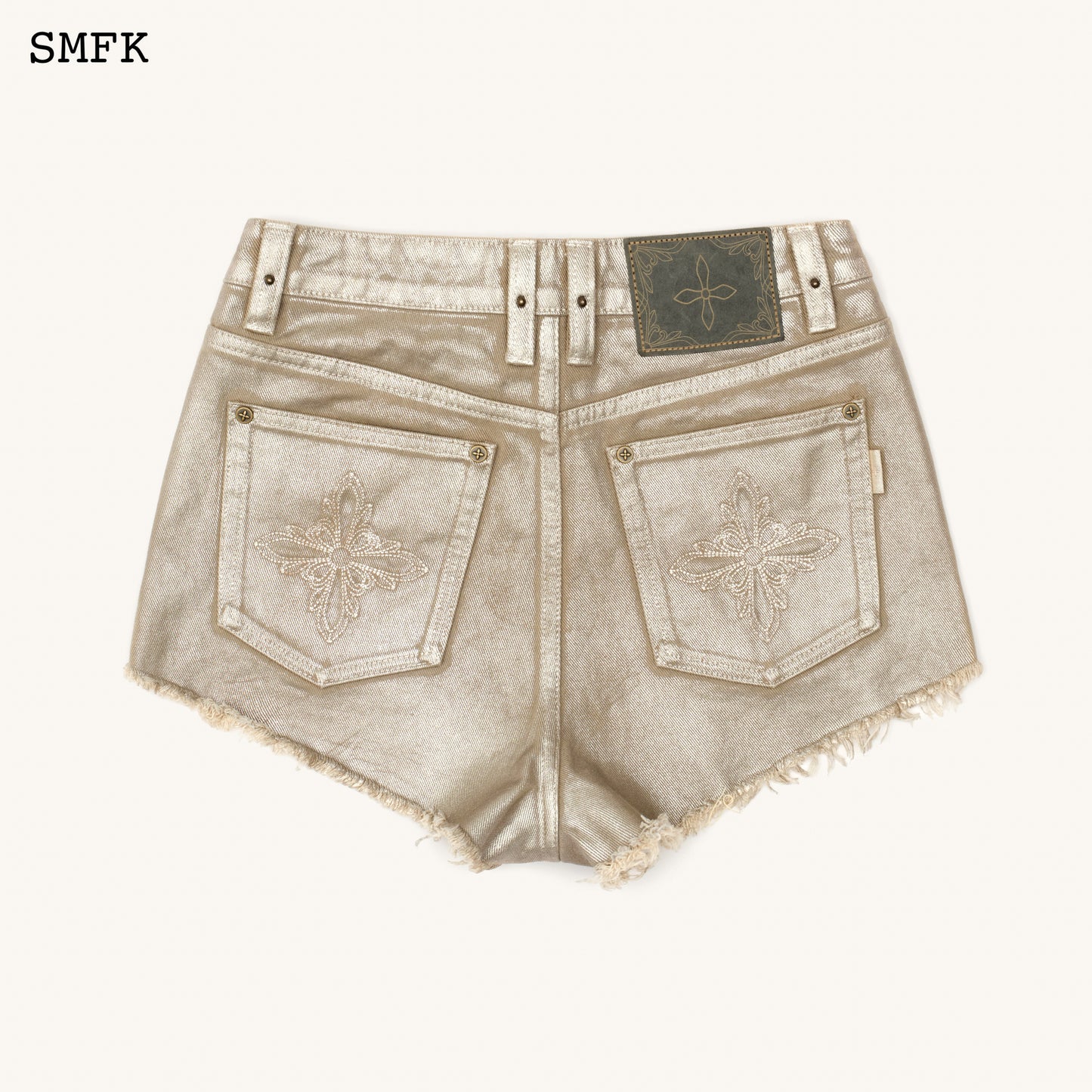 Ancient Myth Golden Snake Denim Shorts Gold Color