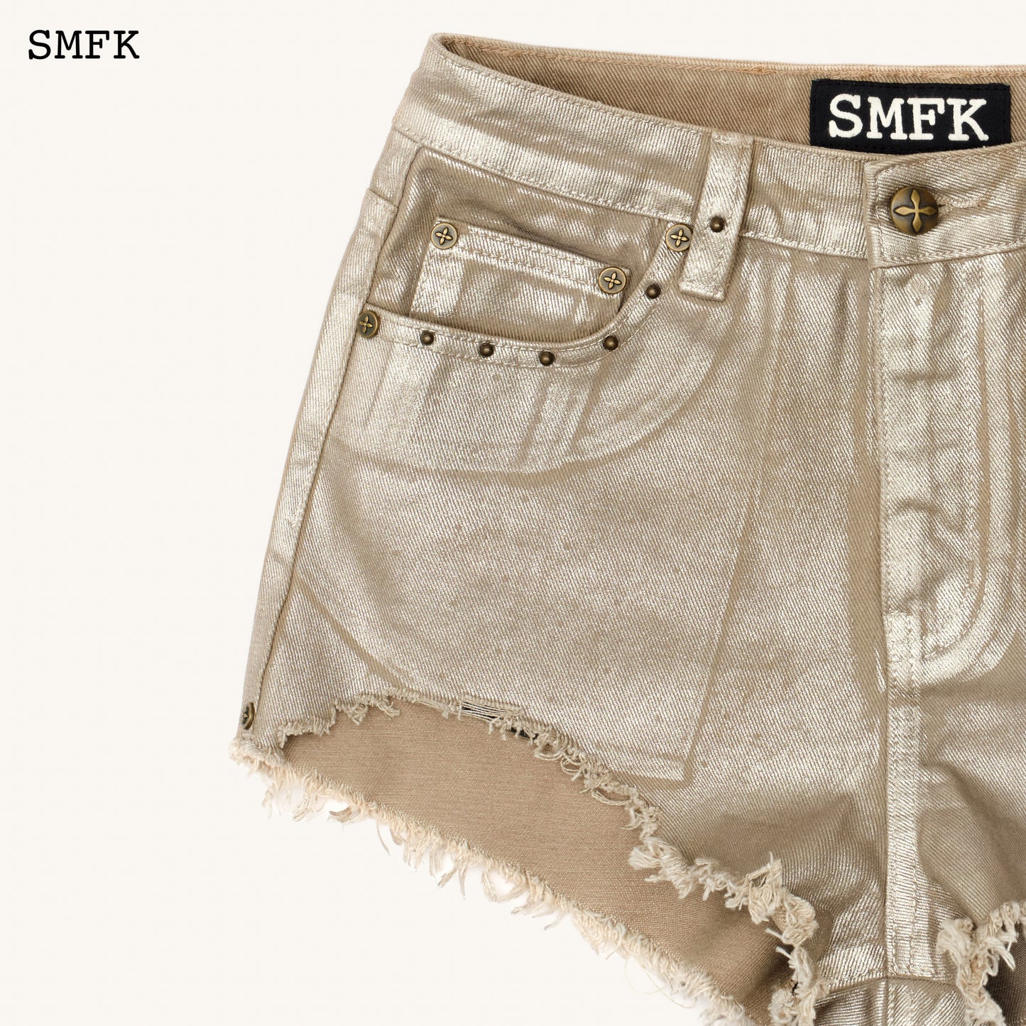 Ancient Myth Golden Snake Denim Shorts Gold Color