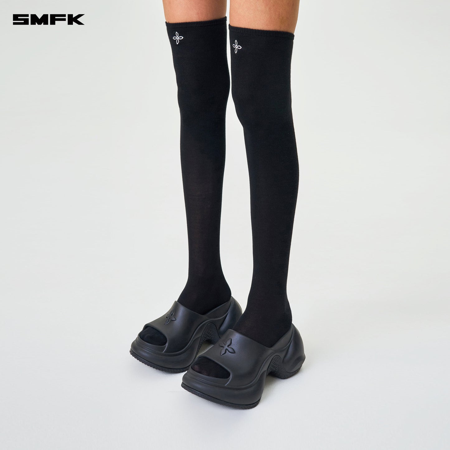 Compass. Hug Embrace Athletic Thigh High Socks (2 Pairs) Wilderness Black