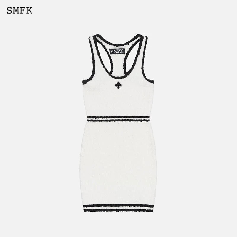 CAMPUS VINTAGE KNITTED TANK DRESS WHITE